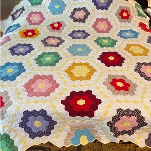 Flower Garden handmade hexagon quilt - beautiful!